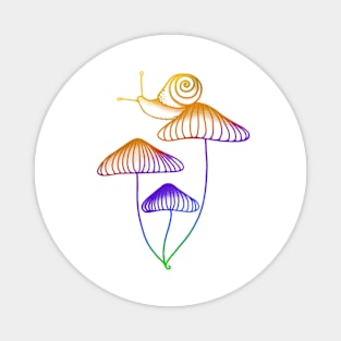 Rainbow Snail Sitting on Mushrooms Magnet